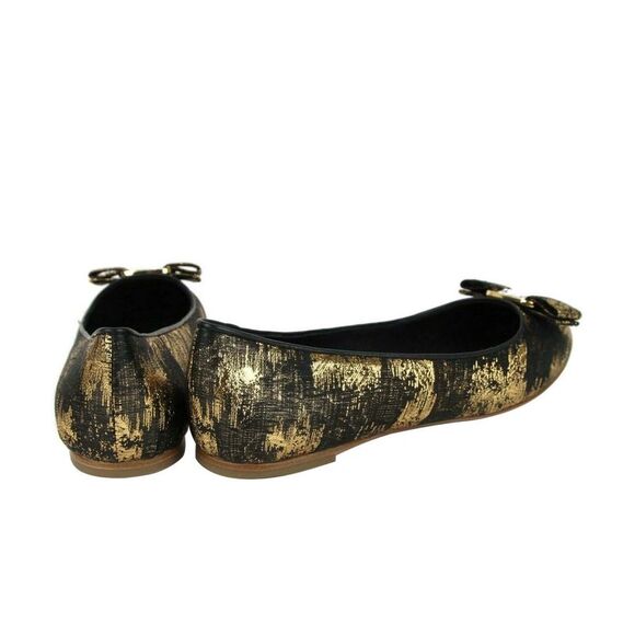 Salvatore Ferragamo Women\'s Varina Black / Gold Fabric Ballet Flat (6.5 C)